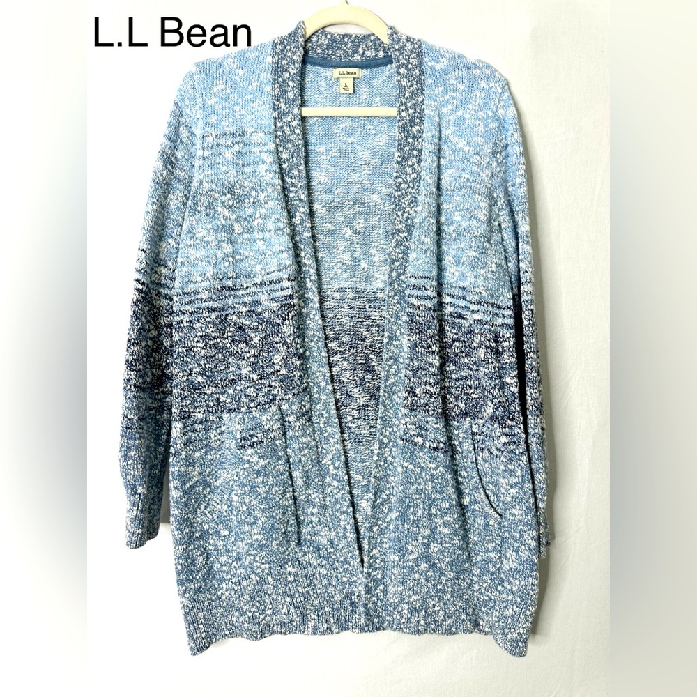 L.L. Bean Open Front Cotton Mixed Knit Cardigan
